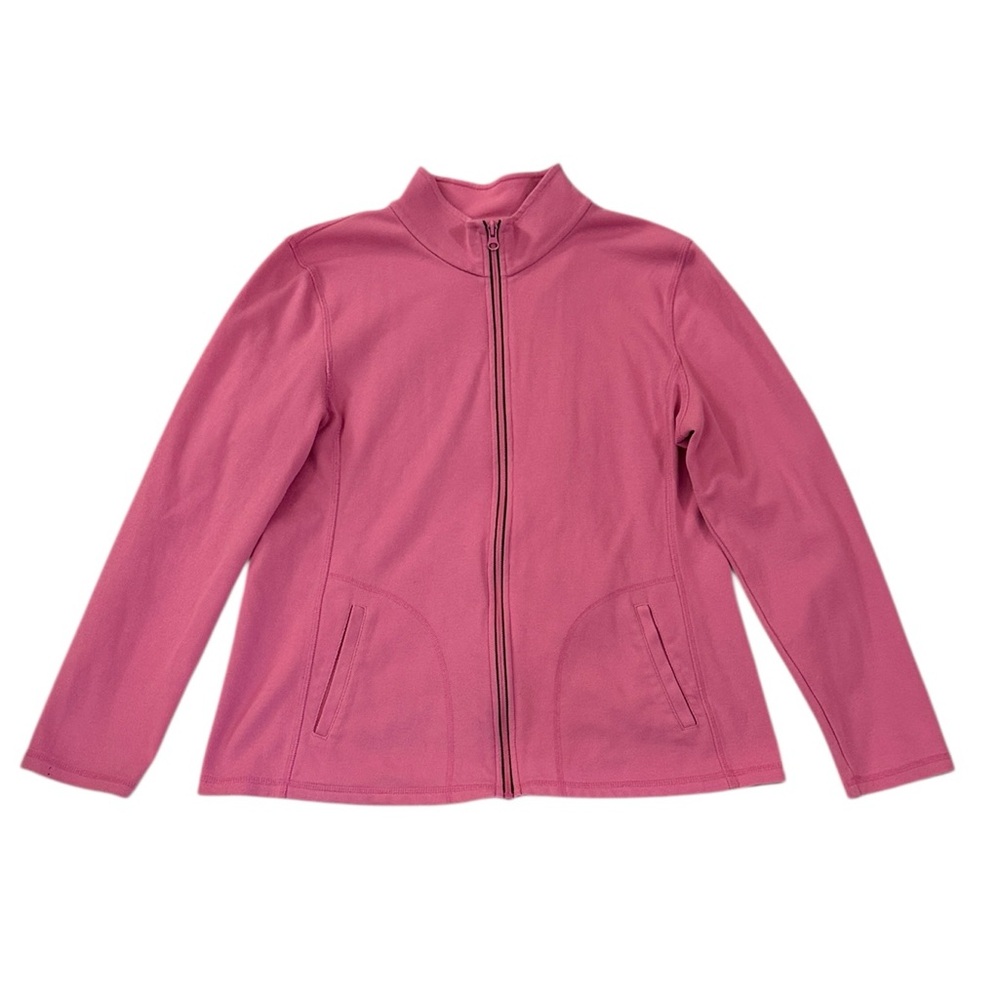 T by Talbots Pink Zip Up Stretch Jacket Athletic Warm Up Textured Knit Large